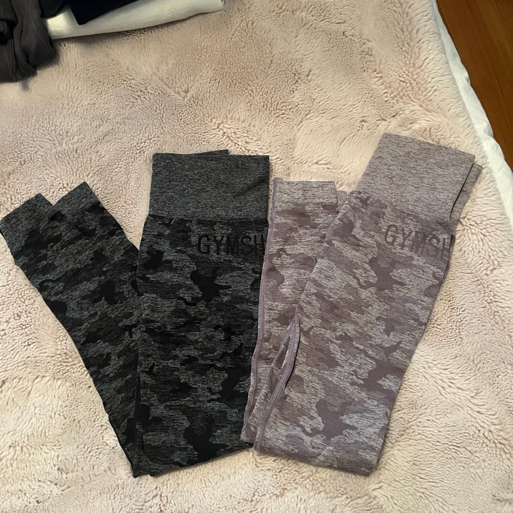 Set of 2 Gymshark Gray and Black Camouflage Leggings